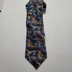 Wembley Purple Red Gold Blue Men's Wide Faux Eyes & Swirls Neck Tie